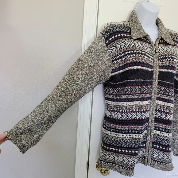 Le Moda Vintage Full Zip Collared Faire Isle Nordic Marled Wool Blend Sweater M - Picture 6 of 11